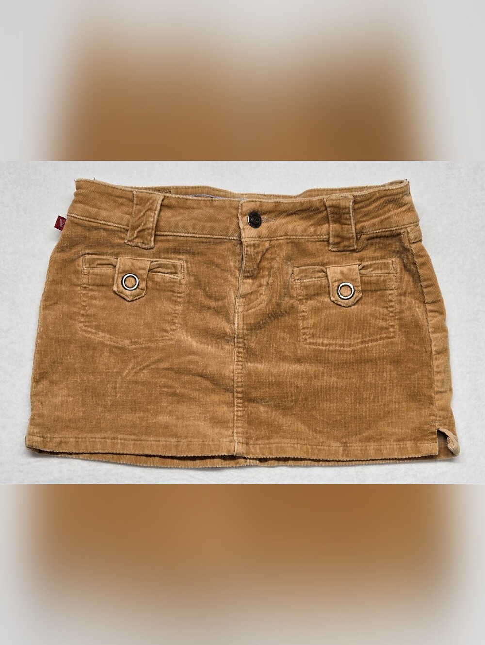 YMI Micro Mini Pelmet Skirt Cotton Blend Stretch Tan Corduroy Pockets 1